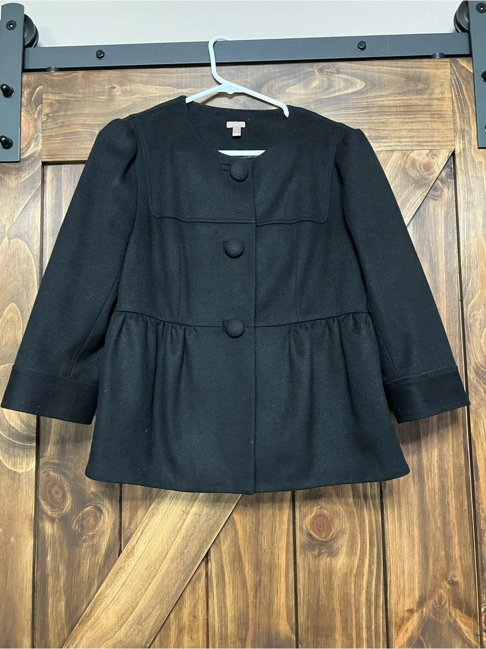 Halogen Nordstrom Black 100% Wool Peplum Jacket Coat Size M